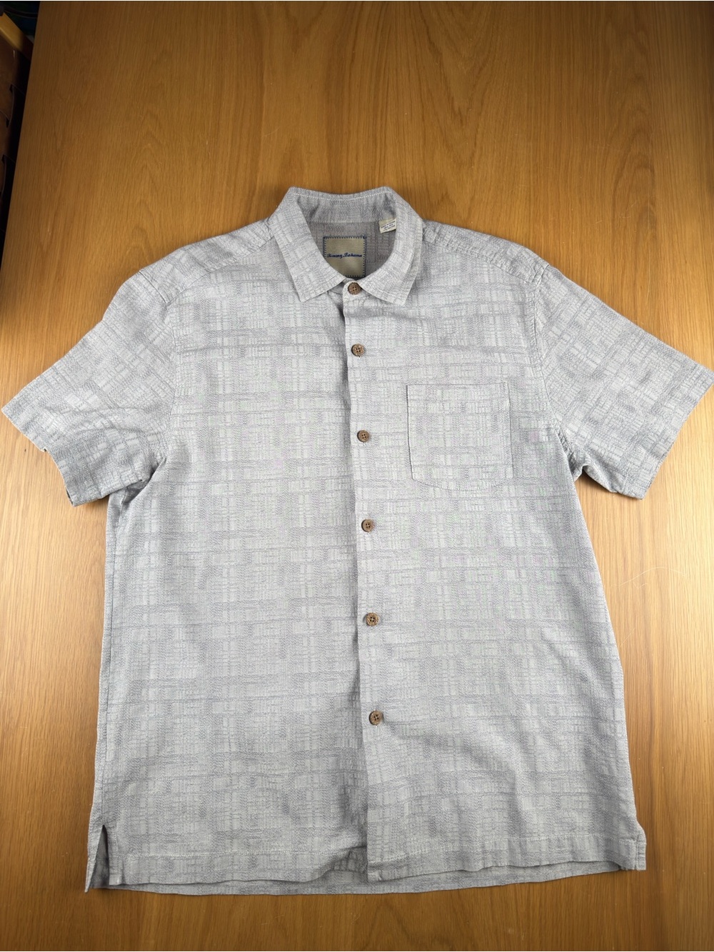 Tommy Bahama T317725 Men's M Light Grey Silk Cotton Textured Camp Shirt SS
